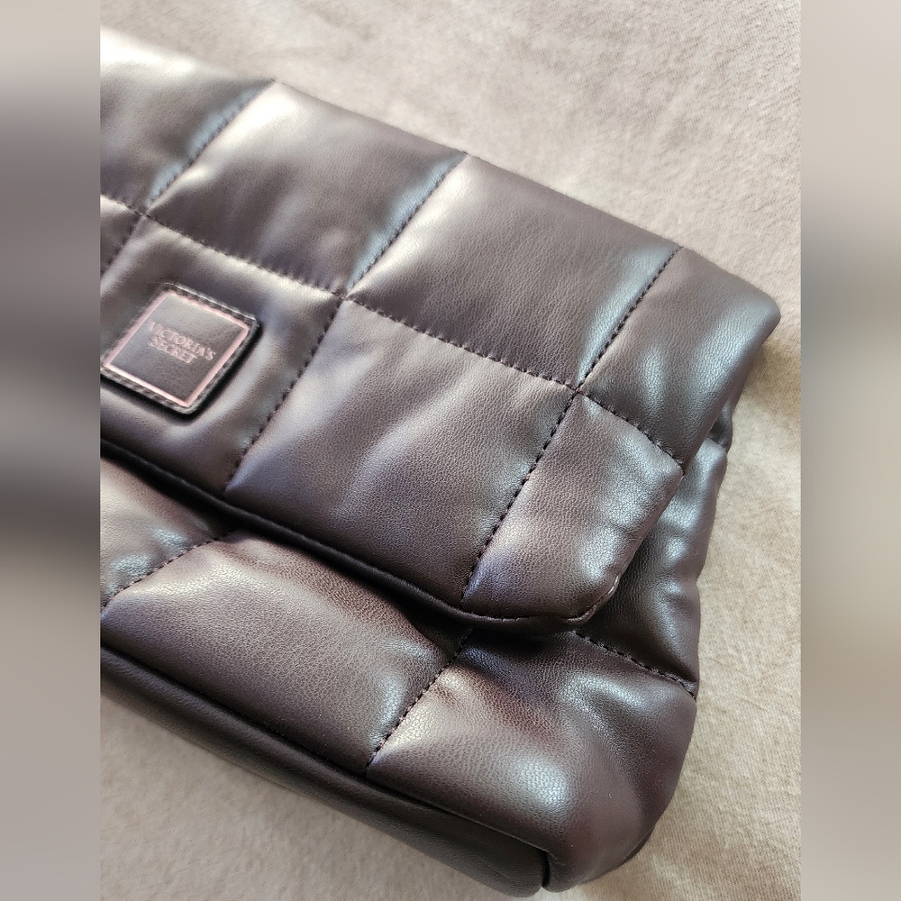 Victorias Secret Quilted Puffy Clutch Bag Brown - Picture 4 of 5